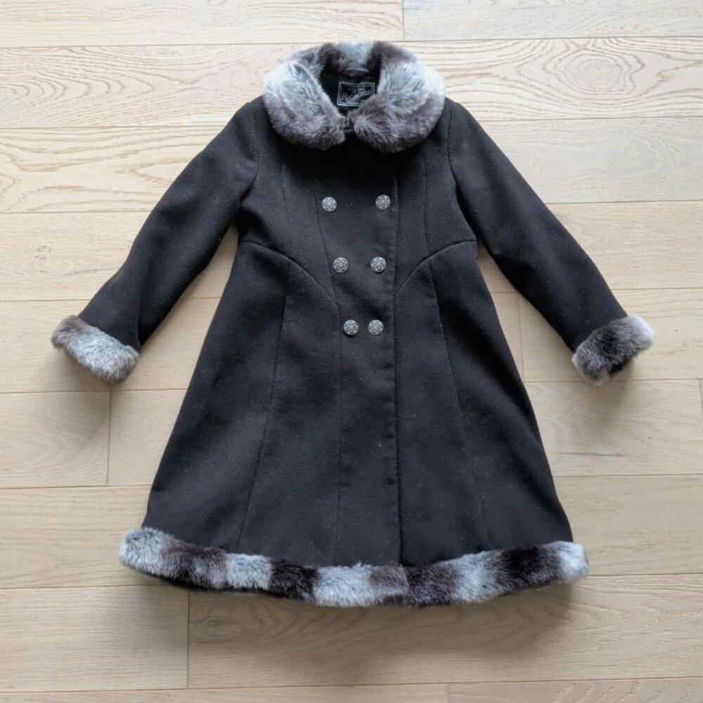 Rothschild Girls Black 5 5T Regal Special Event Coat Faux Fur Trim Pea Fancy